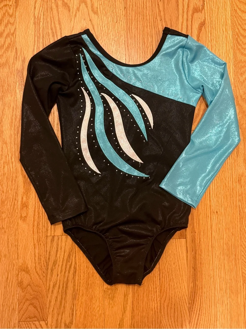 Girls Black & Turquoise Long Sleeve Gymnastics Leotard Set Sz 9-10y